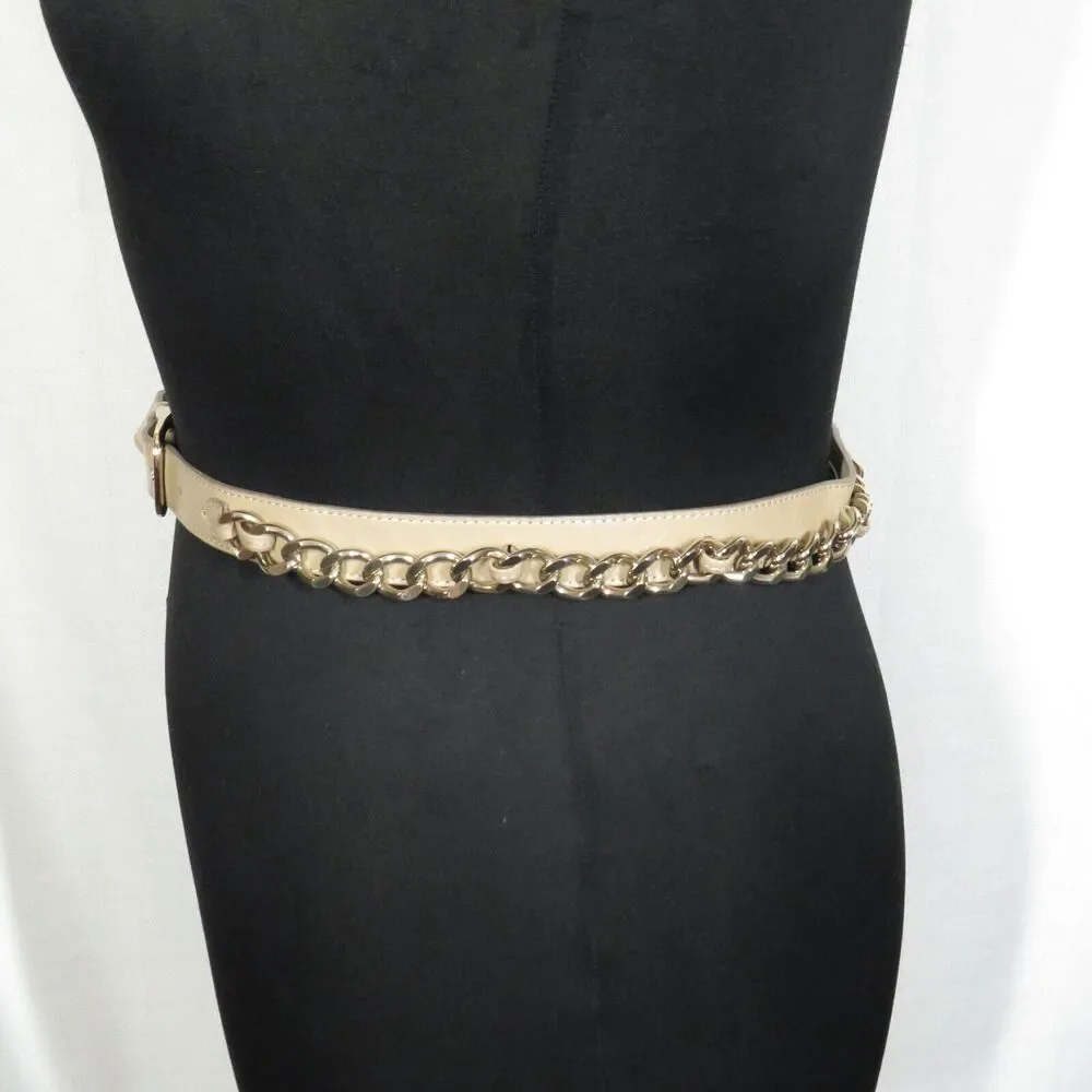Women's Tan Faux Leather Gold Chain Detail Belt 34-38 Inch Waist Size XL